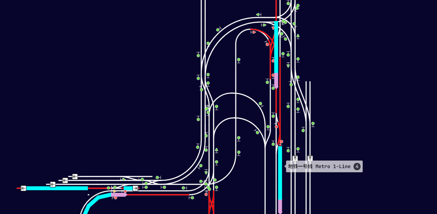 Screenshot of the real-time rail map showing train positions on the network.